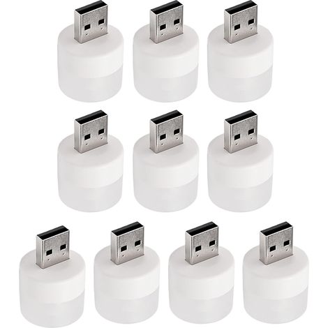 Lámpara LED USB - 10 luces LED pequeñas  Lámpara portátil redonda de bajo consumo para dormitorio, oficina, mesita de noche, ordenador y lectura