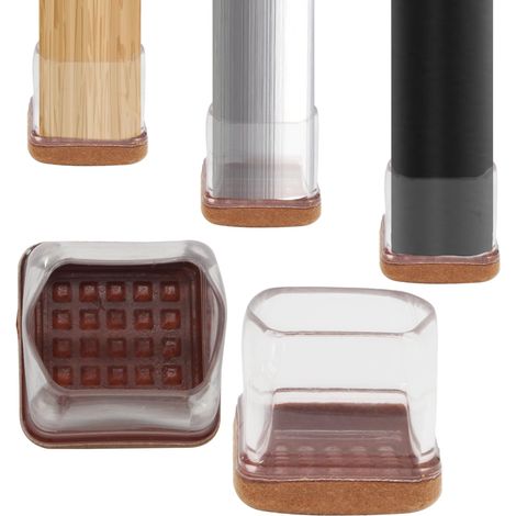 Lot de 8 protections de sol en feutre pour pieds de chaise carrés transparents - Embouts antidérapants pour pieds carrés de 28 à 40 mm (1/5)