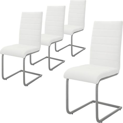 ML-Design Esszimmerstühle 4er Set, Weiß, Schwingstuhl, Freischwinger Stuhl mit hoher Rückenlehne, Ergonomische Küchenstühle aus Kunstleder & Metall, Moderner Polsterstuhl für Esstisch & Wohnzimmer