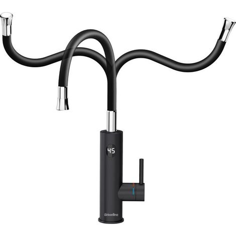 Robinet de cuisine électrique 3200 W, affichage numérique LED, en acier inoxydable, rotation flexible à 360 °, mitigeur de cuisine, robinet étanche IPX4 (1/4)