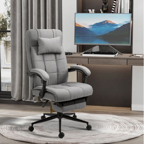 Silla de oficina ergonómica reclinable, altura regulable, con reposapiés, lino gris claro HAVRYA (1/5)