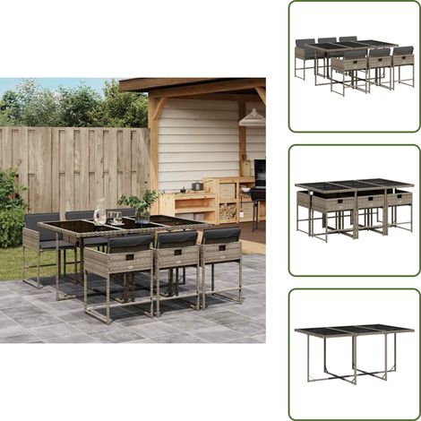 Cuscini da giardino - vidaXL Set da Pranzo da Giardino 7 pz con Cuscini in Polyrattan Grigio - Rattan PE