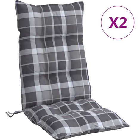 Coussins de chaise à dossier haut lot de 2 motif carreaux gris (1/5)