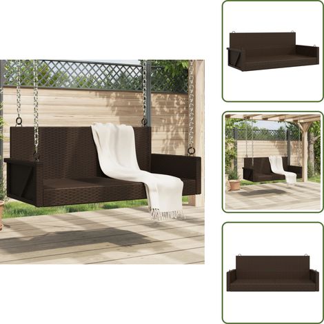 The Living Store Balancelle marron 119x56x48 cm résine tressée - Balancelle De Jardin - Chaise Suspendue - Fauteuil Extérieur - Mobilier De Jardin - Salon De Jardin