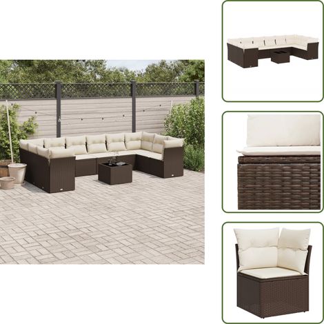 The Living Store 11-tlg. Garten-Sofagarnitur mit Kissen Braun Poly Rattan - Gartentisch (1/5)