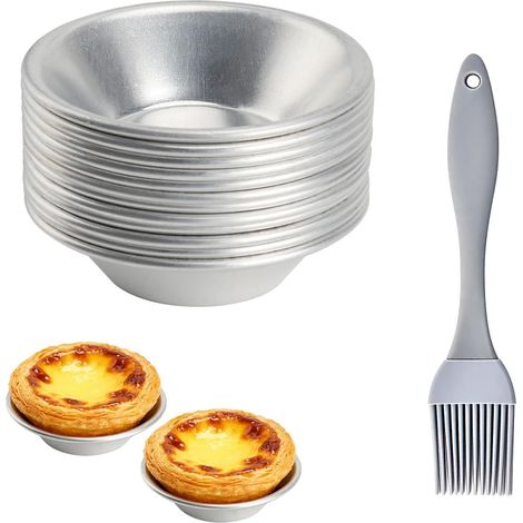 Set de moules tartelettes aluminium 12 pièces moules pasteis de nata avec pinceau huile silicone gris pour pudding mini gâteaux desserts et snacks (1/5)