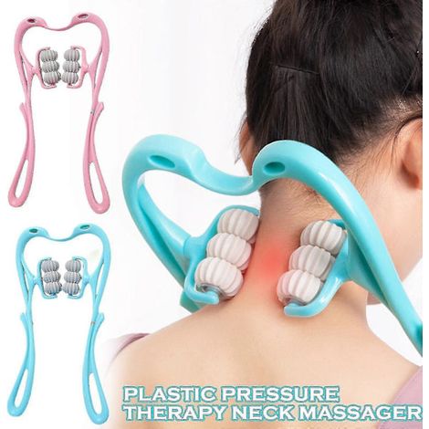 Rouleau de massage manuel pour la nuque et les épaules, double point de déclenchement, automassage et soulagement de la pression, bleu-AquaForge