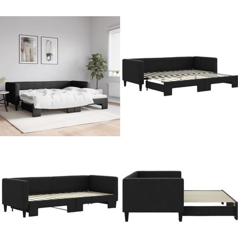 Tagesbett Ausziehbar Schwarz 80x200 cm Stoff - Schlafsofa - Doppelbett (1/5)