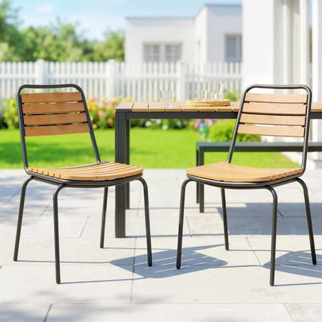 Chaises de jardin empilables lot de 2 eucalyptus naturel HAVRYA (1/4)