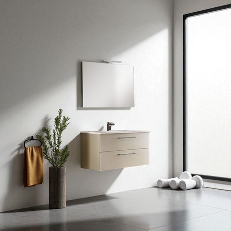Mobile da bagno sospeso 102 cm con lavabo integrato e specchio Tortora Opaco - MAYA1 (1/5)