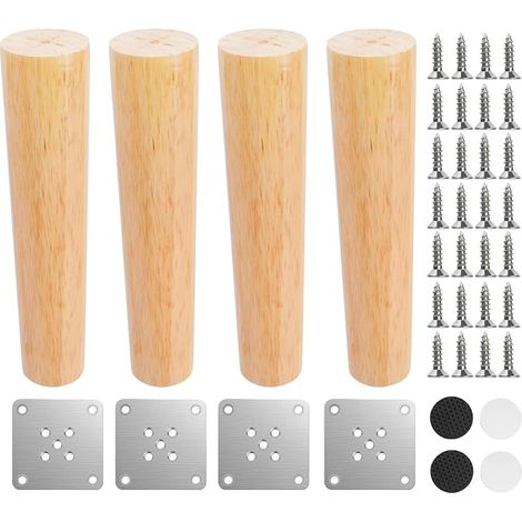 Wooden Furniture Legs, 20 cm Furniture Legs, Wooden Furniture Legs, Straight and Tapered Sofa Legs for Coffee Table, Wardrobe, Dresser, Chair, Bed, Desk, Bed Base, with Accessories (1/5)