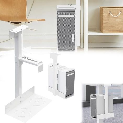 Support Pc, Support Pc sous Bureau Supports De Suspension pour Ordinateur Gain De Place RéGlable en Hauteur Et en Largeur Blanc