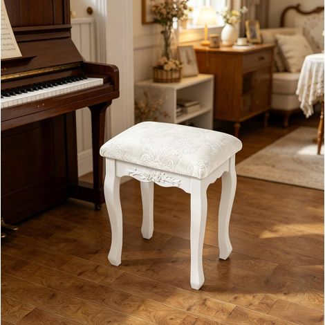 Sgabello da toeletta vintage imbottito bianco crema 37 x 29 x 48 cm DESVIAE (1/5)
