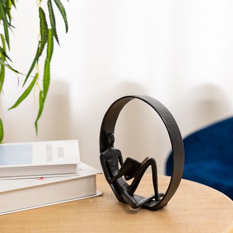 Desktop Metal Statue Reading Men in Circle Ornament (1/5)