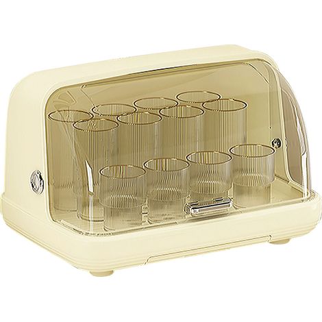Transparente Aufbewahrungsbox für Tassen, Teetassen mit Abtropffläche, staubdicht, Tischaufbewahrungsbox, mittelgroß, cremefarben, 36 x 25,5 x 23 cm (1/5)