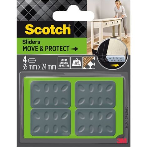 SCOTCH Lot de 4 patins adhésifs alvéolé eur, SCOTCH, 35 x 24 mm, gris