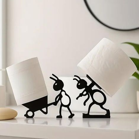 Lot de 2 porte-rouleaux de papier toilette sur pied, imprimé en 3D, motif fourmi, brouette, décoration de salle de bain mignonne (1/5)