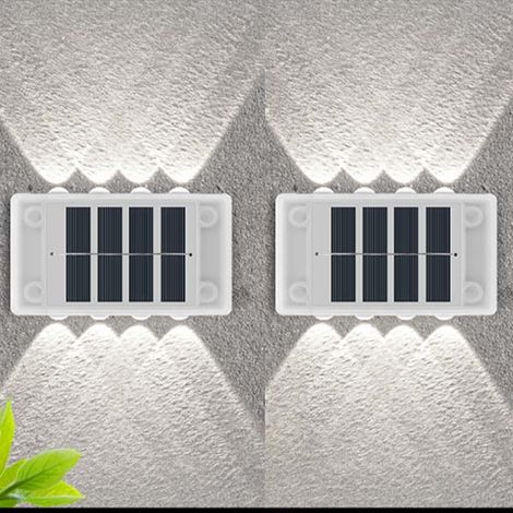 Projecteur Solaire Murale - LED Lumière Éclairage Directionnel Up/Down Décoration Extérieure Élégante pour Villa/Paysagisme 2x 8 Blanche (1/5)
