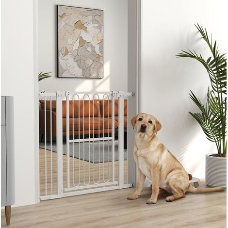 Barrera de seguridad para perros ajustable 76-104 cm, sin taladro, blanca OKMYHOME (1/5)