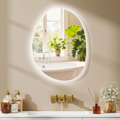 Miroir de salle 70x50 cm de bain avec lumière LED 3 couleurs de Luminosité réglable Fonction anti-buée mémoire IP44