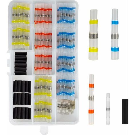 Derrui 150 terminales termorretráctiles, conector termorretráctil, funda termosellable, 4 tamaños, conector de soldadura impermeable para motocicleta automática, tubo retráctil para alambre con estuch (1/5)