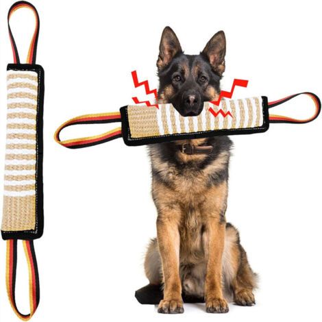 Bâtonnet à mâcher pour le dressage des chiens - Jouet sonore interactif durable avec poignées, en jute, pour santé mentale et physique (1/4)