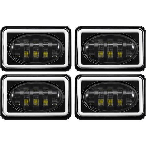 Lot de 4 phares LED de voiture de 12,7 cm, phares rectangulaires 4 x 6 avec faisceau haut/bas, clignotant DRL de remplacement pour Peterbilt Kenworth Freightliner Ford Probe (1/5)