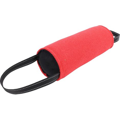 Jouet à mâcher pour chien, en tissu haute résistance, ergonomique, avec dragonne antidérapante, rouge. Coussin de dressage pour chien. (1/5)