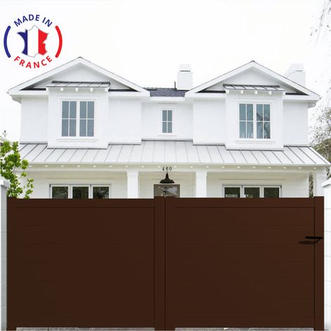 Portail aluminium coulissant plein en kit dimensions L.4000 (entre piliers) X H.1900 mm Couleurs Marron (RAL 1247)