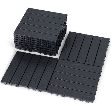 Wolketon Pavimento esterno in plastica 11 piastrelle 30x30x2 cm, antracite, motivo rilievo 5 listelli, posa senza colla (1/5)