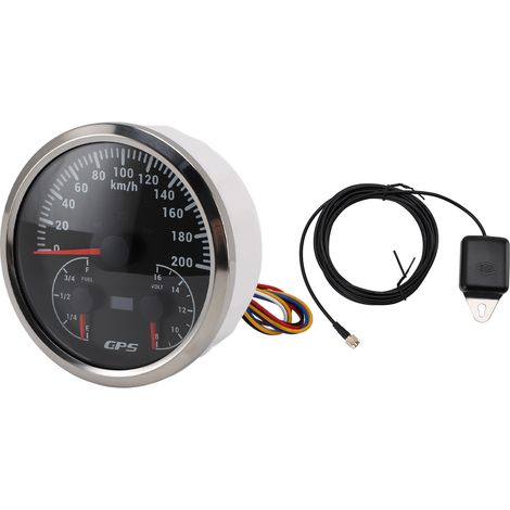 Ortviai Compteur de vitesse GPS 3-en-1 110 mm avec odomètre, voltmètre et jauge de carburant – CXA091, fond noir et rétroéclairage rouge (1/5)
