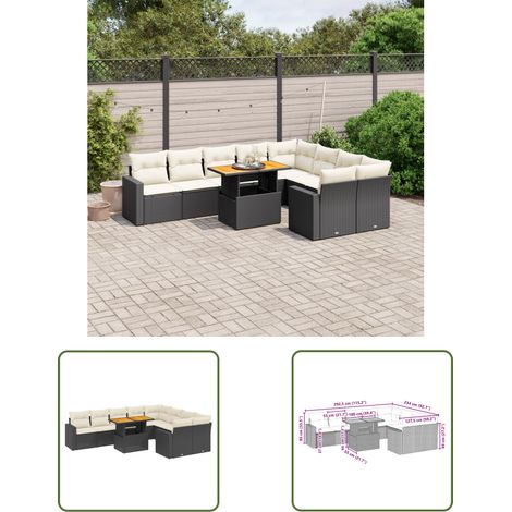 The Living Store Salon de jardin 10 pcs avec coussins noir résine tressée - Ensemble Salon De Jardin - Meuble Extérieur - Jardin Design - Mobilier De Jardin - Chaise Longue (1/3)