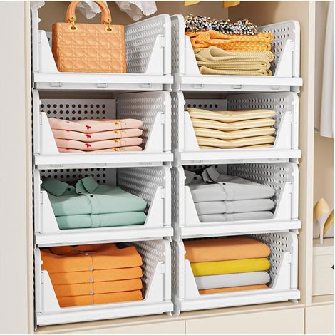 Jardibric – Lot de 5 boîtes de rangement empilables pour vêtements – Organisateur pliable pour tiroir et armoire – Rangement dressing blanc (1/5)