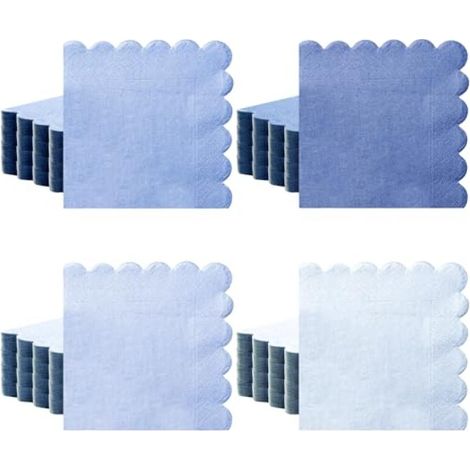 Irovami Serviettes papier festonnées – 100 pièces, dégradé bleu – Idéal pour fête, cocktail, 5x5" (1/5)
