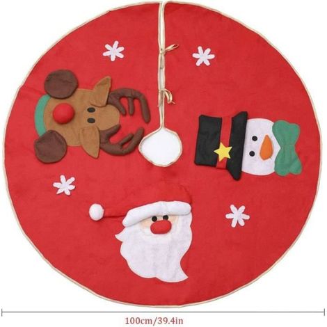 1 Jupe d'arbre Non-tissé Rouge 100cm Motif Renne Père Noël Bonhomme de Neige Maison Bar (1/3)