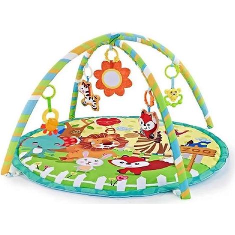 Tapis de jeu rond multifonctionnel pour bébé (0-12 mois) avec puzzle et pendentif sonore amusant. (1/5)