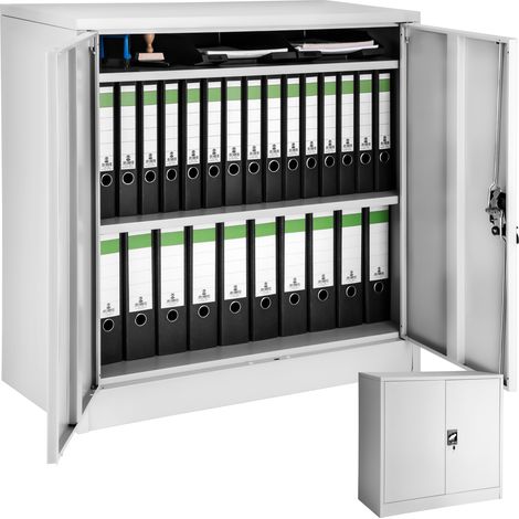 Armoire de bureau en acier 2 étagères réglables hauteur gris