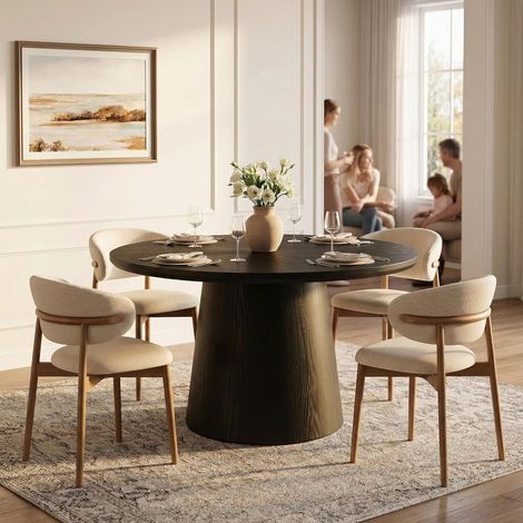 Tribesigns Table à Manger Ronde pour 4 à 6 Personnes, Table de Cuisine 120 cm avec des Pieds de Table Robustes, Moderne Table de Salle à Manger pour Cuisine, Salon, Noir (1/5)