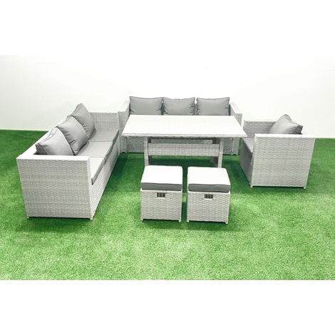 Fimous 6 Pieces Outdoor Rattan Sofa Set with Cushions Patio Garden Furniture Sets with Armchair Dining Table 2 Small Footstools (1/5)