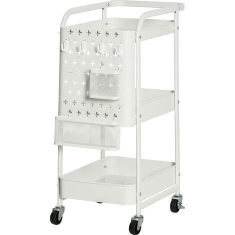 Chariot de cuisine panneau perforé porte-serviettes paniers rangement blanc 51,5x32x75,6 cm