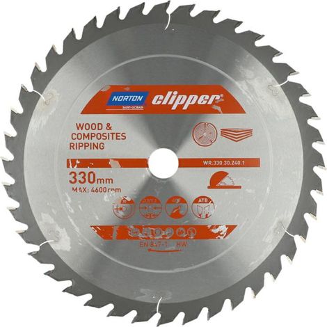 Sega circolare Norton 330 mm (3,2 / 2,2), taglio rapido trasversale e longitudinale per legno e materiali compositi, 37-47 denti, metallo duro e acciaio, 5000 giri/min, lama da banco de