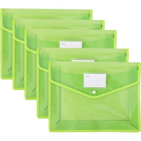 Dehnbare Dokumententaschen, robuste Dokumentenorganizer mit Druckknopfverschluss, transparentes Design, geeignet für Papier im Format DIN A4 (5er-Pack)