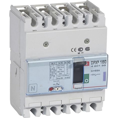 Disjoncteur magnétothermique DPX160 pouvoir de coupure 50kA 400V~ 4P 63A (420133)