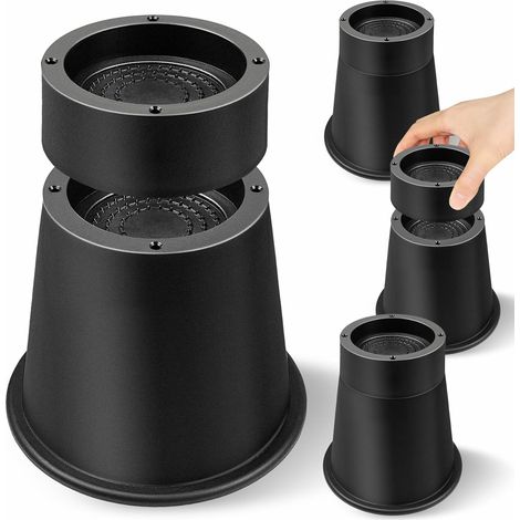 Lot de 4 rehausseurs de lit empilables, réglables 10,2 cm et 15,2 cm, plastique ABS noir, pour pieds de meubles jusqu'à 5,1 cm (1/5)