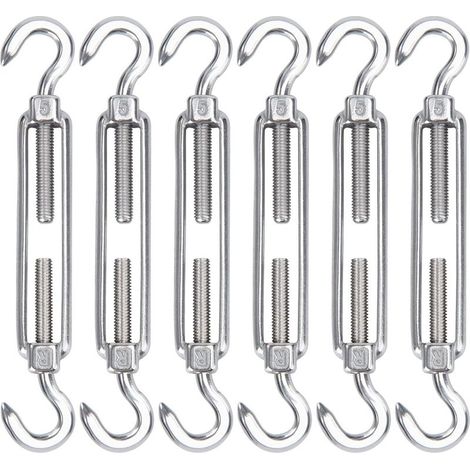 M5 Tendeur Cable Acier Inoxydable, Lot de 6 Tendeur de Fil Crochet et Crochet Réglable Heavy Duty Tension Hook & Hook pour Corde Cable Fil à Linge, Grillagefor Sun Shade Installation- (1/5)