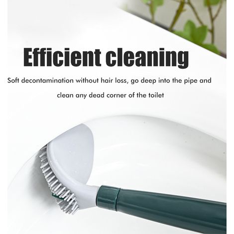 Lot de 1 brosse de toilettes murales en silicone, blanc, pour salle de bain, nettoyage sans angle mort, avec réservoir. (1/5)