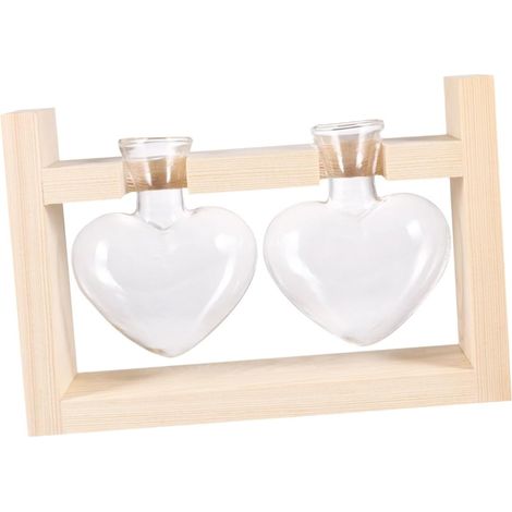 Vase en Verre Forme Cœur 2 Pièces avec Support en Bois, Résistant aux Températures Extrêmes, pour Fleurs Hydroponiques et Décoration Maison (1/5)