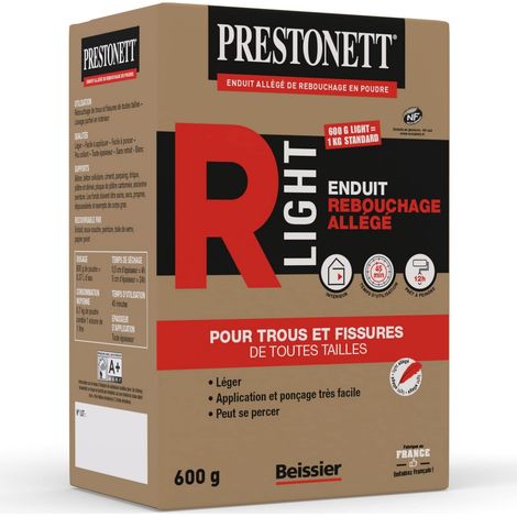 Enduit de Rebouchage Allégé PRESTONETT R LIGHT en Poudre en Boîte 600 G pour Intérieur