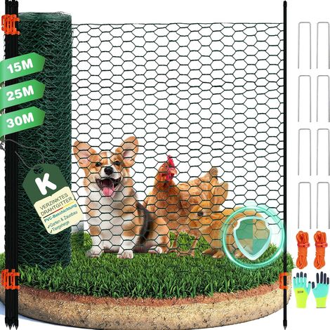 Clôture Mobile pour Chien 120 cm Hauteur, Treillis Métallique Gainé, 15 m / 25 m / 30 m, avec Tiges Pleines en Fibre de Verre, Clôture à Picots pour Jardin, Camping et Dressage (1/5)