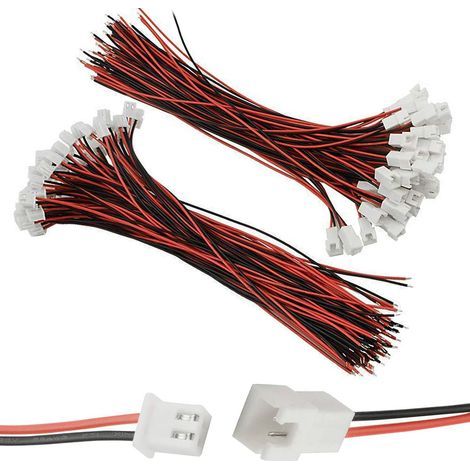 100 unidades/50 pares de conectores JST XH de 2 pines macho y hembra de 2,54 mm con cable de 20 cm, adaptador de conector JST XH de 2 pines macho y hembra (1/5)